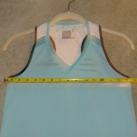 Lucky in Love Blue Racerback Tennis Golf Activewear Top w/Mesh Back Slit XS 0-2 - Picture 10 of 16